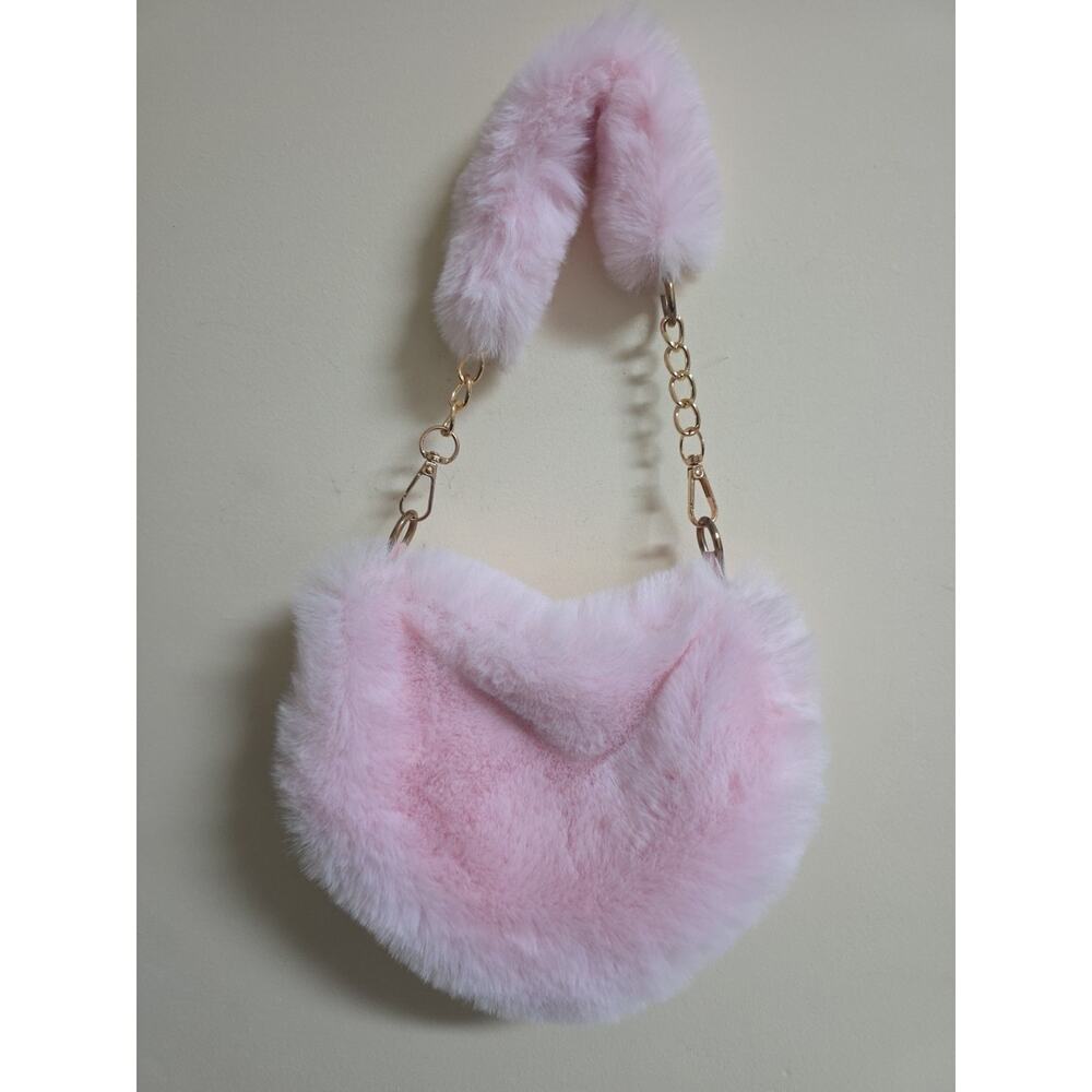 Women Faux Fur Handbag Cross Body Bag Fluffy Furry Heart Shaped Tie Dye Gift
